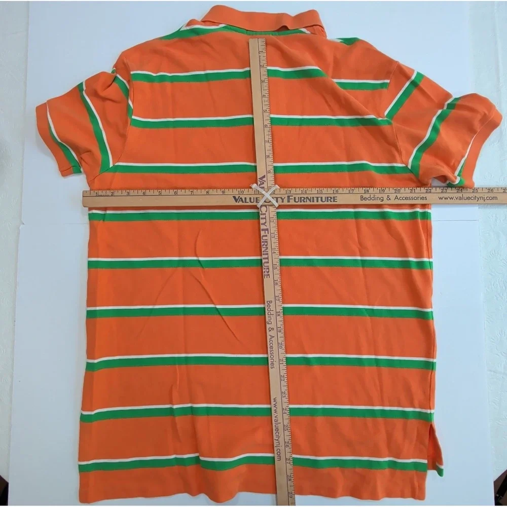 Vintage Ralph Lauren Polo Shirt Mens XL Orange Green Striped Custom Fit Preppy